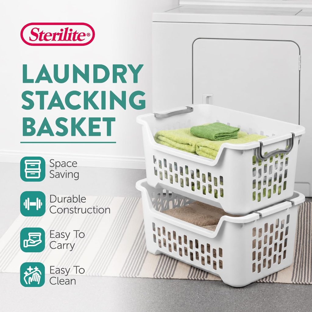 Sterilite Stacking Laundry Basket, Plastic Clothes Hamper, 6 Pack