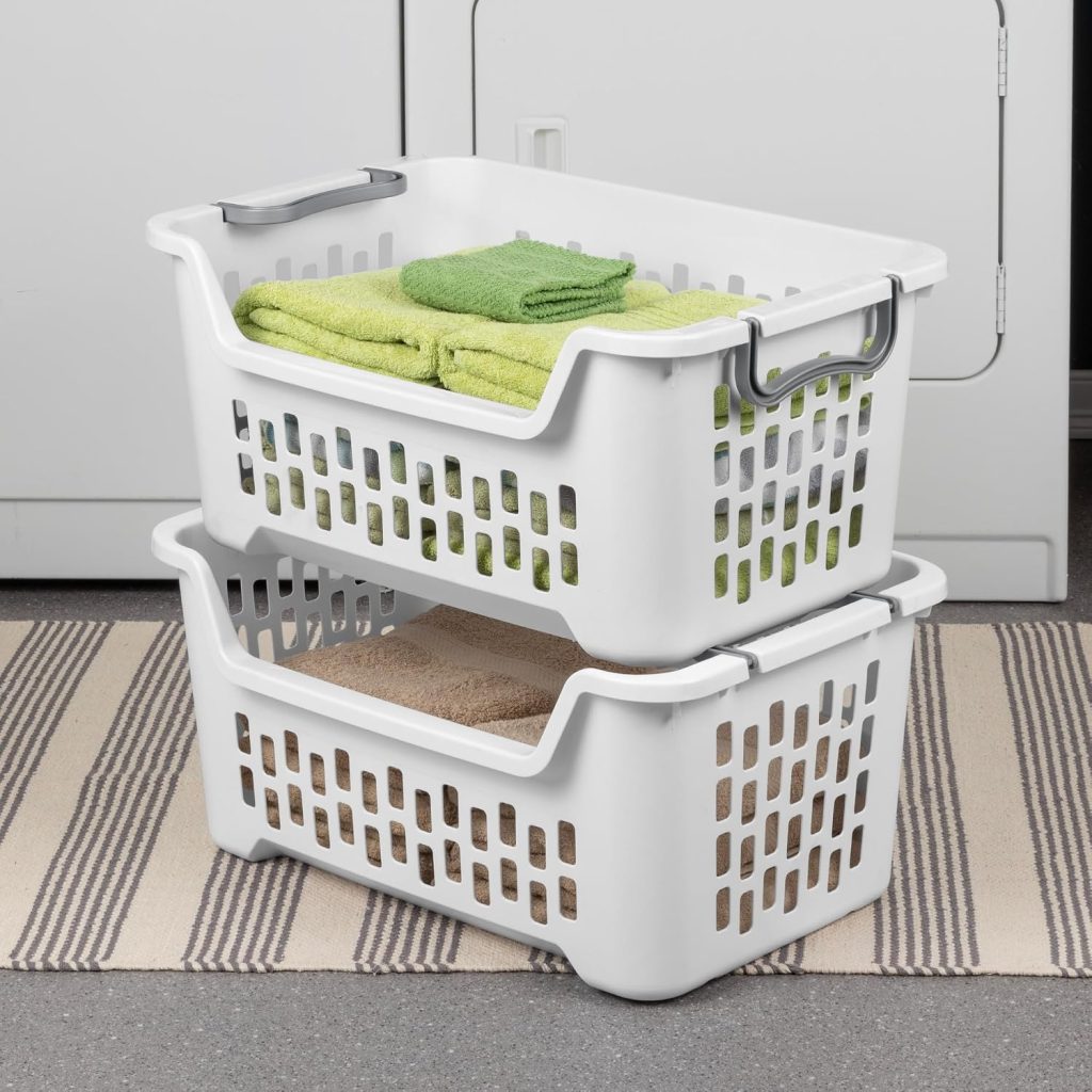 Sterilite Stacking Laundry Basket, Plastic Clothes Hamper, 6 Pack