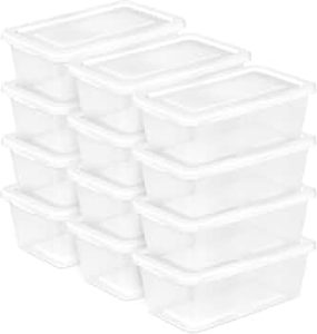 Sterilite Storage Boxes, Stackable Clear Plastic Bins, 6 Quart, 12-Pack
