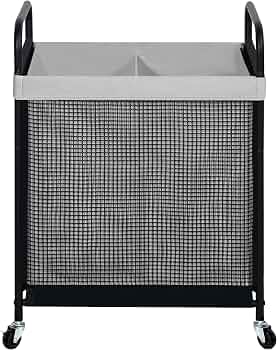STO STO Laundry Hamper 2 Section, 100L Rolling Laundry Sorter Cart with Removable and Washable Liner Bag, Clothes Hamper with Wheels and Metal Handle for Laundry Room and Bedroom, Gray