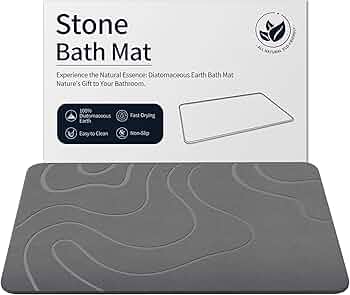 Stone Bath Mat for Bathroom, Diatomaceous Earth Shower Mat, Quick Dry, Grey