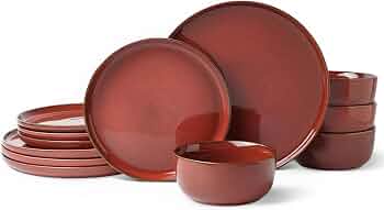 Stoneware Dinnerware Sets for 4, Reactive Glaze, Red