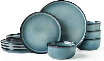 Stoneware Dinnerware Sets for 4, Reactive Glaze, Pale Blue