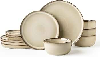 Stoneware Dinnerware Sets for 4, Reactive Glaze, Beige