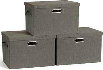 Storage Bins with Lids Fabric Closet Organizers Cubes Office Organization | 36 Quart 3 Pack Dark Green Collapsible Stackable Linen Fabric 4 Handles Bedroom Closet Cabinet Under Bed Clothes Toy Office