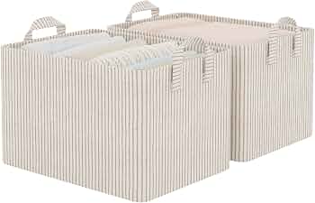 StorageWorks Fabric Storage Bins, Khaki & Beige Stripes, 2-Pack