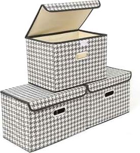 STOREONE Fabric Storage Cube Bins Foldable Organizer Container Collapsible Basket with Lids and Metal Handles, for Home, Bedroom, Closet 3 Pcs (Houndstooth)