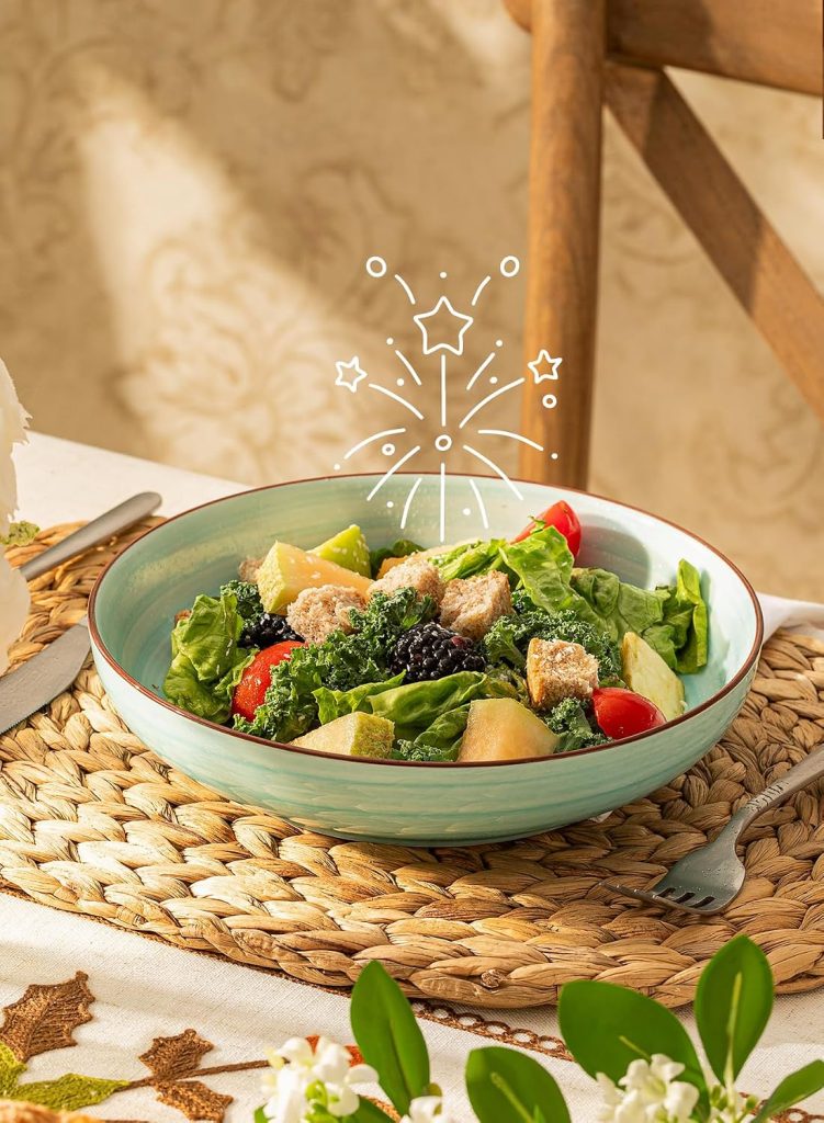 Sweese Pasta Bowls Set of 6, 30 Ounce Ceramic Salad Plates for Dishwasher & Microwave Safe – Solid Salad Bowls, Soup Bowls – Deep Plates Lipped Edges, Oven Safe Porcelain Plates Serving Bowls