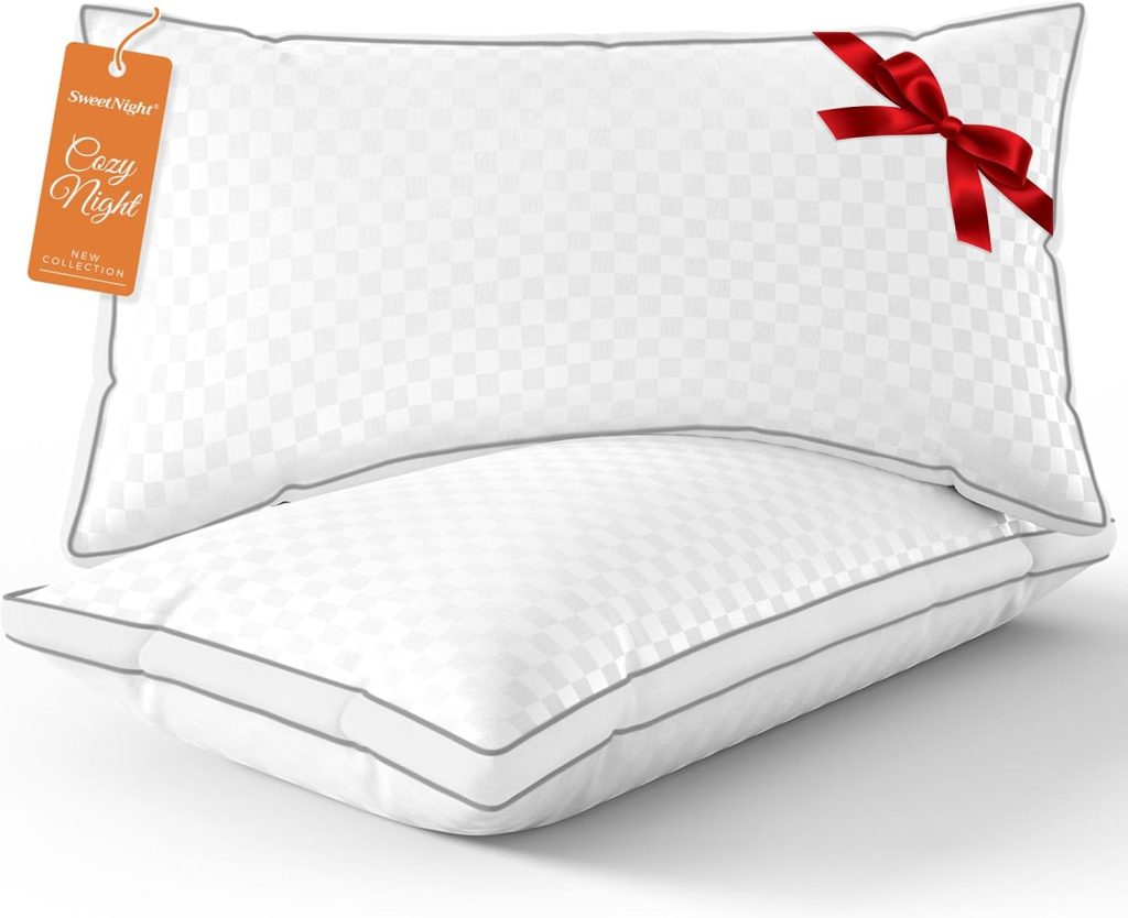SweetNight Bed Pillows Queen Size Set of 2, Fluffy Luxury Hotel Pillows Collection Gusseted for Neck and Shoulder, Side Back Stomach Sleeper Pillow, Cozy Night 18″X28″