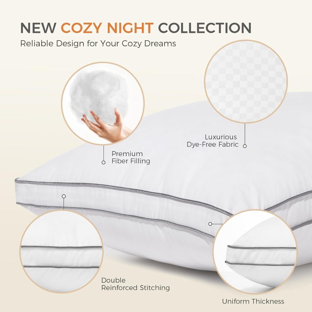 SweetNight Bed Pillows Queen Size Set of 2, Fluffy Luxury Hotel Pillows Collection Gusseted for Neck and Shoulder, Side Back Stomach Sleeper Pillow, Cozy Night 18″X28″