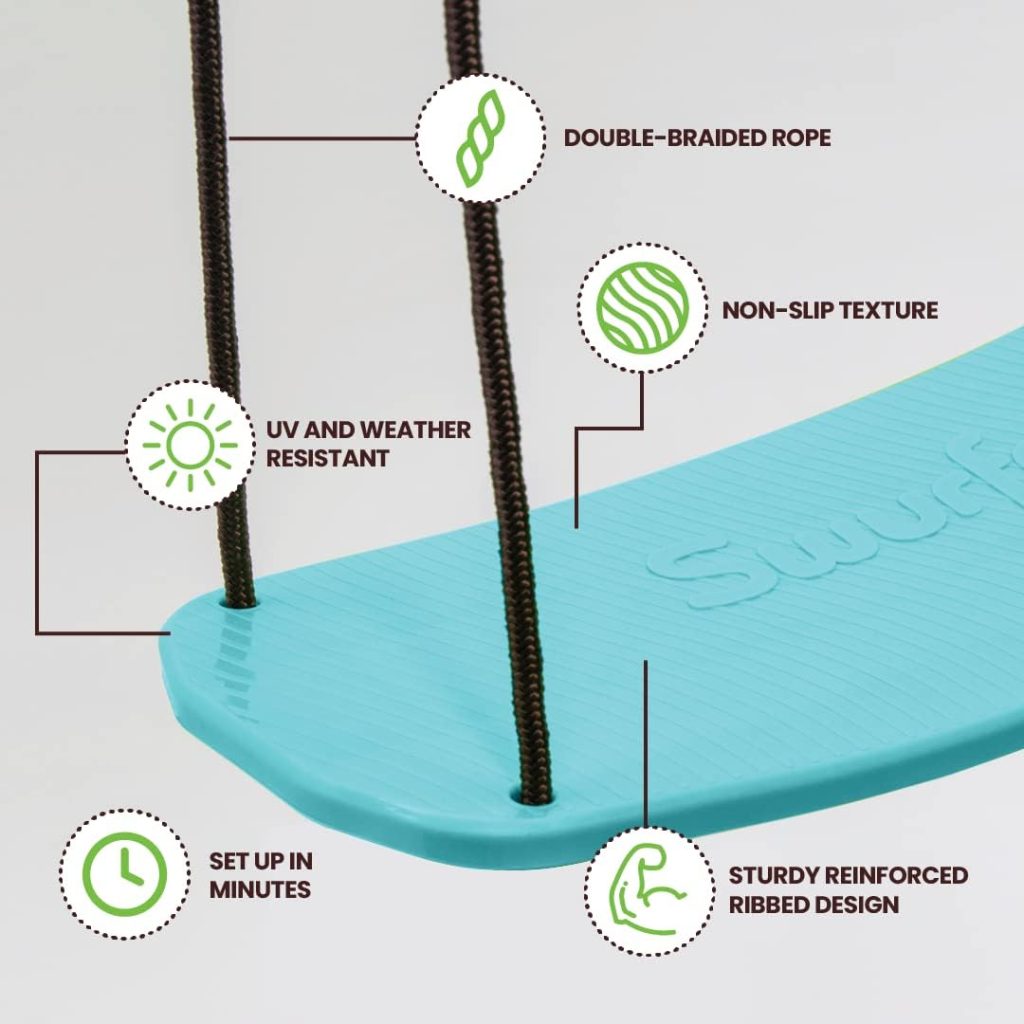 Swurfer Kick Stand Up Surfing Tree Swing Outdoor Swings for Kids Up to 200 Lbs – Hang from Up to 10 Feet High – Includes 24″ SwingBoard, UV Resistant Rope, & Handles