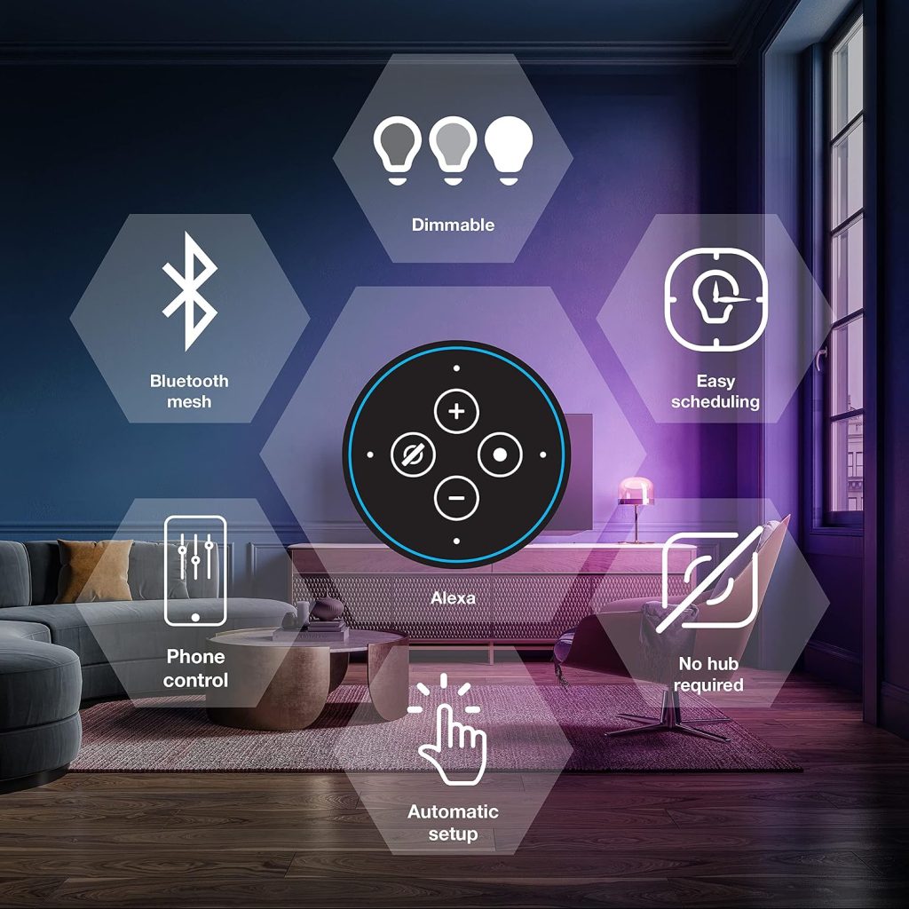 Sylvania Smart+ Bluetooth Mesh 60W Equivalent A19 LED Light Bulb, Full Color and Dimmable White, Compatible with Alexa, 2 Pack