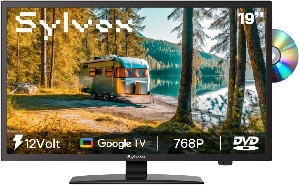 SYLVOX 12 Volt TV, 19″ Smart RV TV with Built-in DVD Player, Google OS Voice Remote ATSC NTSC HDMI USB, AC/DC Powered, 12V Television for RV Camper Van Vehicle(Trailer Series)