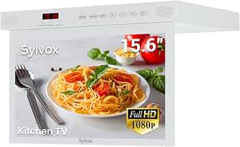 SYLVOX 15.6″ Under Cabinet Smart TV – 360° Rotation, 90° Flip-Down Screen, Wireless Connectivity, Space-Saving Design for Kitchen, Bedroom, or RV. (Pure White)