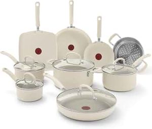 T-fal Ultimate Non-Stick, 14 Piece Pots and Pans Cookware Set, Beige