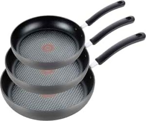 T-Fal Ultimate Hard Anodized Nonstick Fry Pan Set 3 Piece: 8, 10.25, & 12 Inch, Oven Broiler Safe 400F, Kitchen Cookware Set, Pots and Pans Set Non Stick, Frying Pans, Skillets, Dishwasher Safe, Onyx