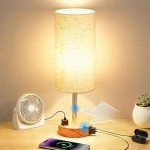 Table Lamp for Bedroom, High-Sensitivity Touch, AC Outlet, USB A+C