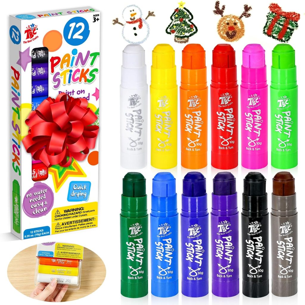 TBC The Best Crafts Paint Sticks for Kids Ages 2-8, 12 Classic Colors