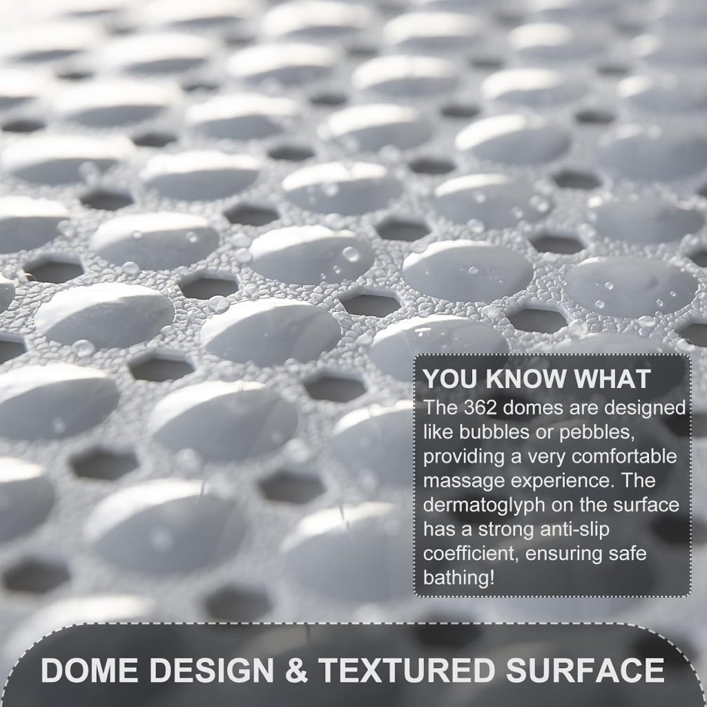 TEESHLY Bath Tub and Shower Mats, Non Slip 40 x 16 Inch Extra Large Bathtub Mat, Machine Washable Bathmat with Drain Holes, Suction Cups for Bathroom Floor, Gray