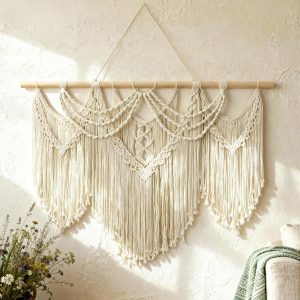 Tempospark Macrame Wall Hanging, 43″x32″ Boho Wall Tapestry, Large Wall Art for Bedroom, Living Room, Dining Room, Nursery, Gallery, Office (Tassel)