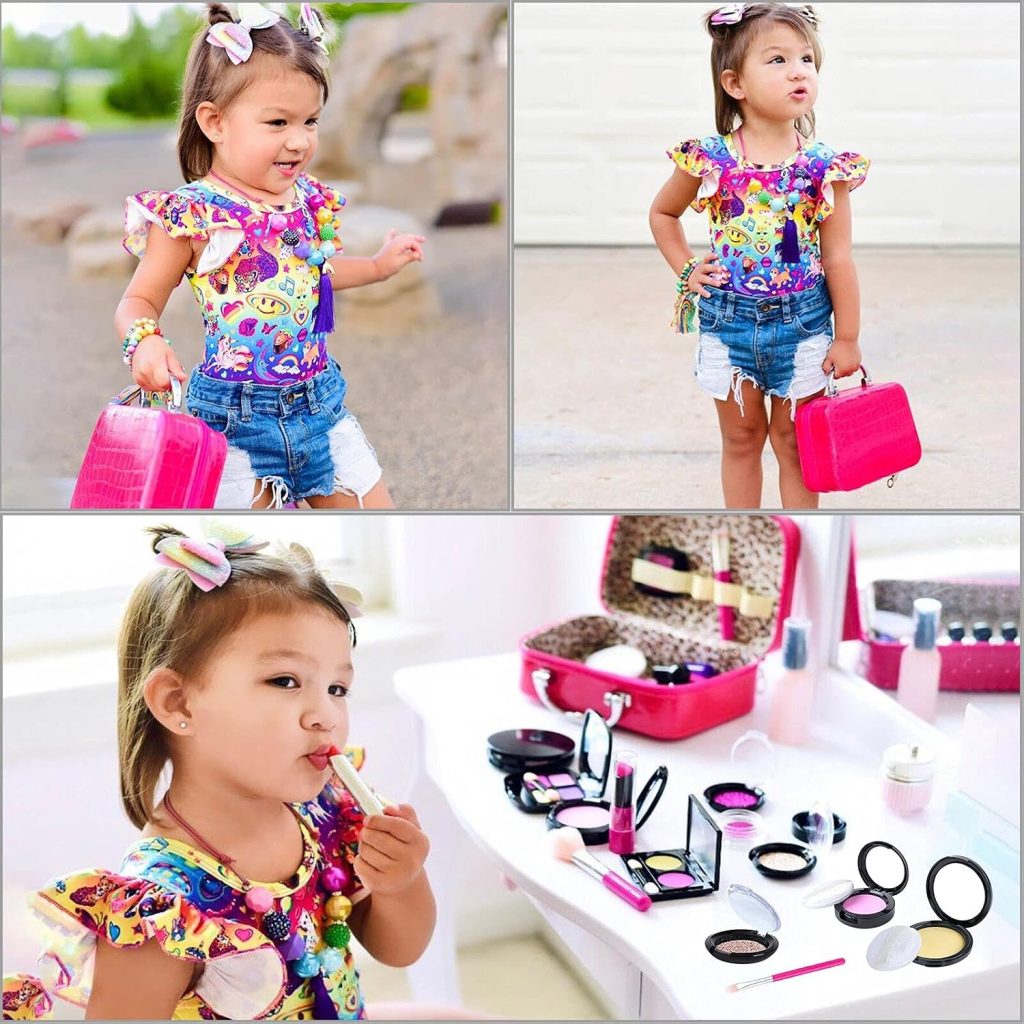 TEPSMIGO Pretend Makeup Kit for Girls, Kids Pretend Play Makeup Set – with Cosmetic Bag for Birthday Christmas, Toy Makeup Set for Little Girls Age 3+(Not Real Makeup)