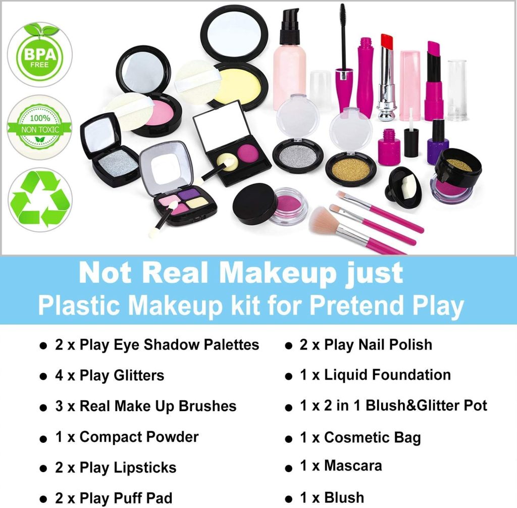 TEPSMIGO Pretend Makeup Kit for Girls, Kids Pretend Play Makeup Set – with Cosmetic Bag for Birthday Christmas, Toy Makeup Set for Little Girls Age 3+(Not Real Makeup)
