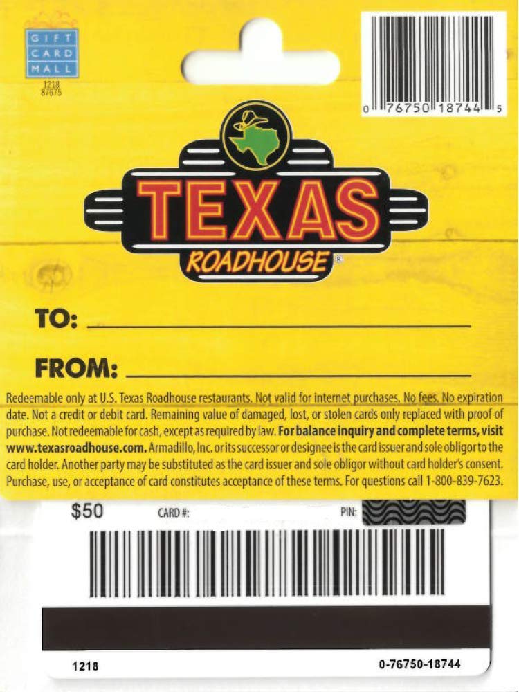 Texas Roadhouse Physical Gift Card – $50