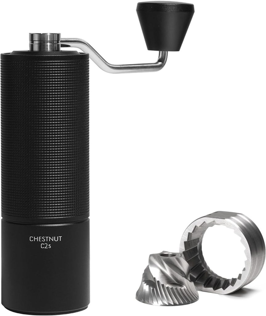 TIMEMORE Chestnut C2S Manual Coffee Grinder Stainless Steel S2C Conical Burr Coffee Grinder, Capacity 25g Hand Coffee Bean Grinder, Double Bearing Positioning, Black