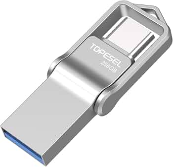 TOPESEL 256GBUSB C Metal Flash Drive 2-in-1 OTG USB 3.0 + Type C Thumb Drive, UDP-Tech Waterproof Portable Jump Drive Swivel Design