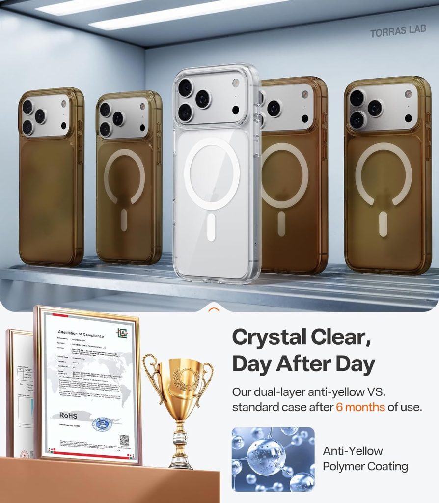 TORRAS Stronger Magnetic & Anti-Yellowing for iPhone 17 Pro Max Case Clear