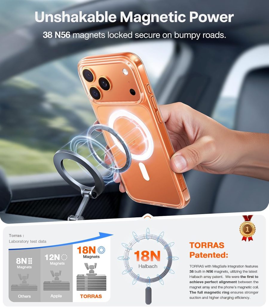 TORRAS Stronger Magnetic & Anti-Yellowing for iPhone 17 Pro Max Case Clear