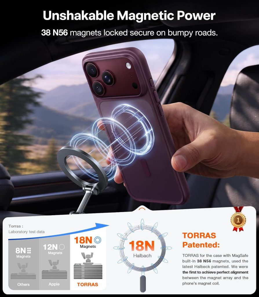 TORRAS Stronger Magnetic & Shockproof for iPhone 18 Pro Max Case Burgundy