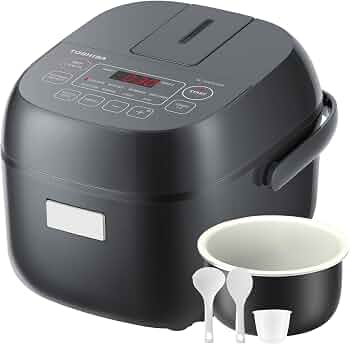 TOSHIBA Small Rice Cooker, 3-Cup Uncooked, for 1-3 People, LCD Display, 8 Cooking Functions, Nonstick Inner Pot, Grey