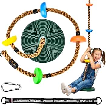 Tree Swing Kids 330LB Climbing Rope with Platforms Disc Swing, Green