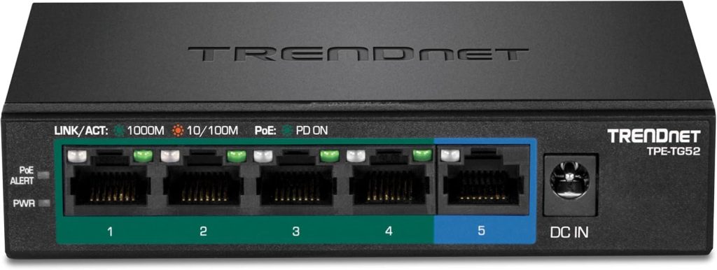 TRENDnet 5-Port Gigabit PoE+ Switch,TPE-TG52,Lifetime Protection