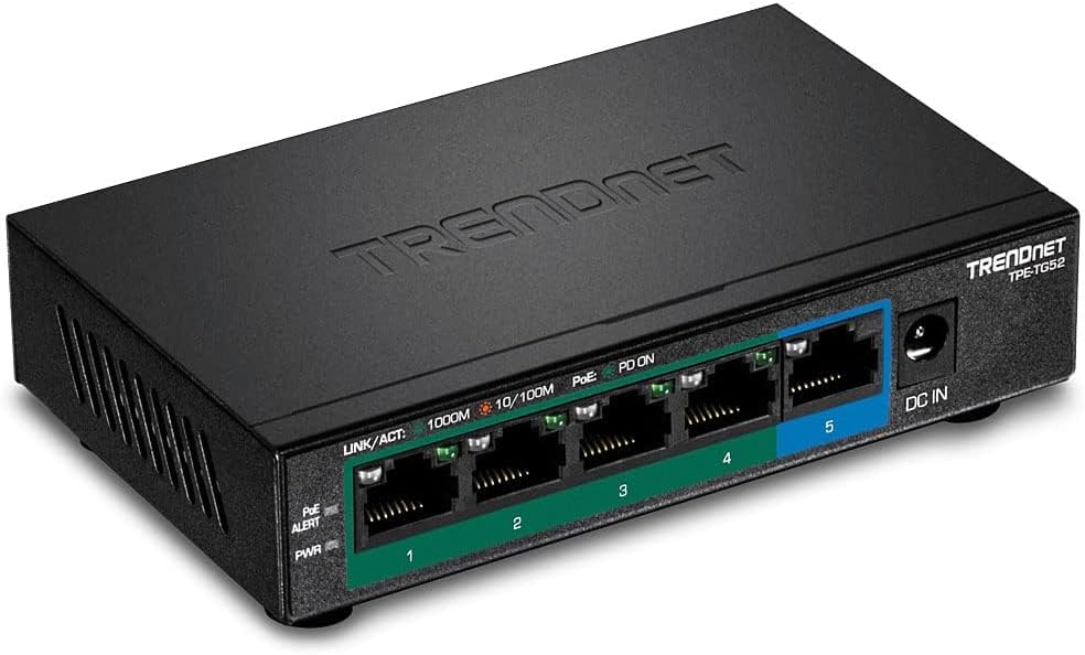 TRENDnet 5-Port Gigabit PoE+ Switch,TPE-TG52,Lifetime Protection