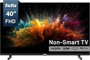 TuTu 40 Inch FHD TV, 2K LED Small Flat Screen Non-Smart Television, Works with Apple TV, Fire Stick, Roku, Google, TiVo, Xumo, and Streaming Devices