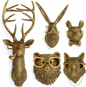 UITWMKTG Gold Animal Head Wall Decor Set of 5 – Deer, Rabbit, Mouse, Bear, Fox Wall Sculptures, Modern Wall Art for Living Room, Bedroom, Office, Gold Wall Hanging Home Decoration