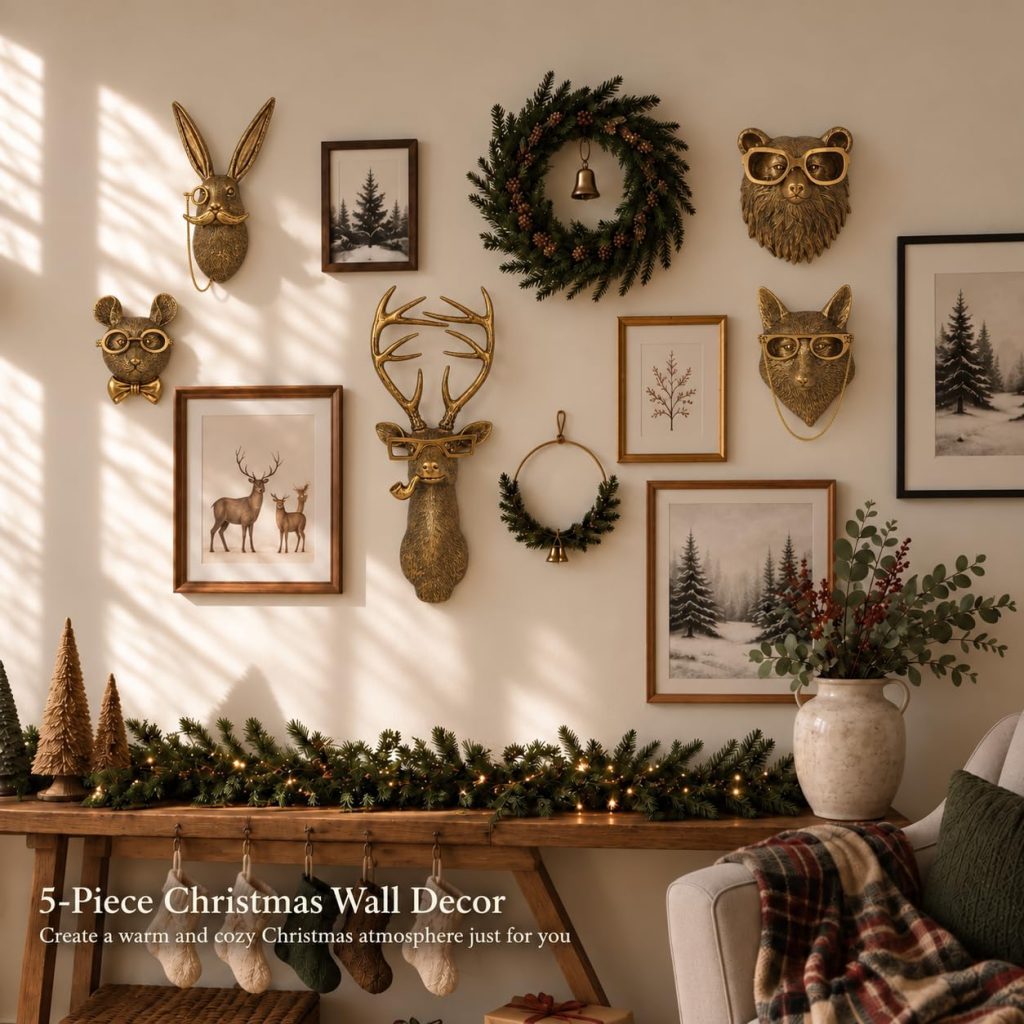 UITWMKTG Gold Animal Head Wall Decor Set of 5 – Deer, Rabbit, Mouse, Bear, Fox Wall Sculptures, Modern Wall Art for Living Room, Bedroom, Office, Gold Wall Hanging Home Decoration