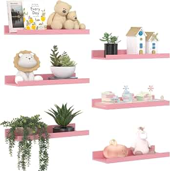 upsimples Floating Shelves for Wall Decor and Storage, Pink, 6Pcs 15.7”