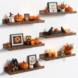 upsimples Floating Shelves for Wall Decor and Storage, Brown, 6Pcs 15.7”