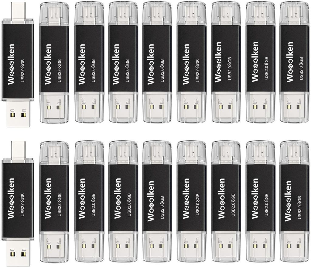 USB C Flash Drive 8GB 20 Pack, Wooolken Type-C + USB 2.0 Dual Thumb Drive