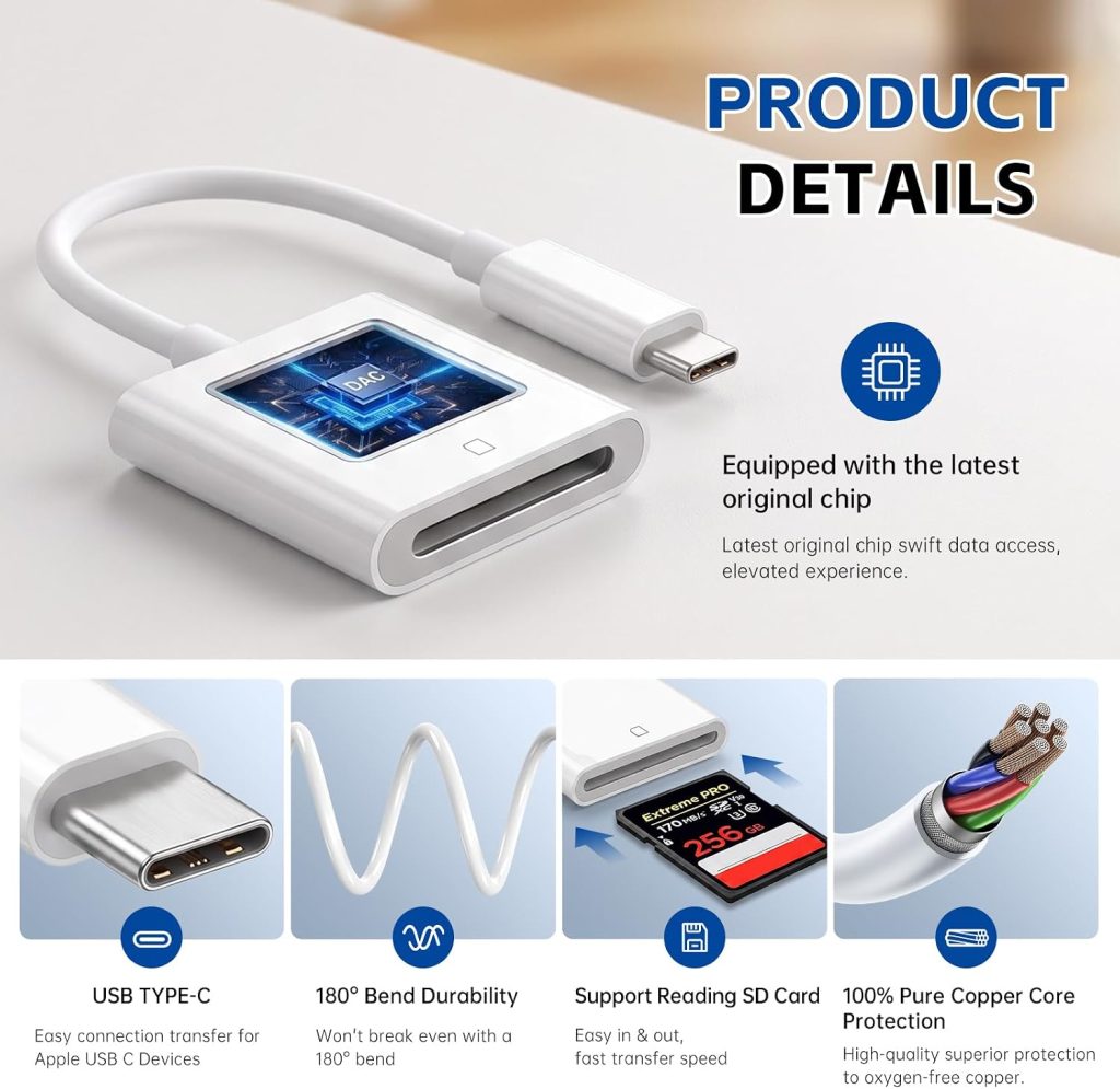 USB C SD Card Reader, Digital Camera Adapter iPhone 18, Trail Camera SD Card Reader USB C Memory Card Reader for iPhone 17/16/15/iPad/MacBook/iMac/Galaxy/Android