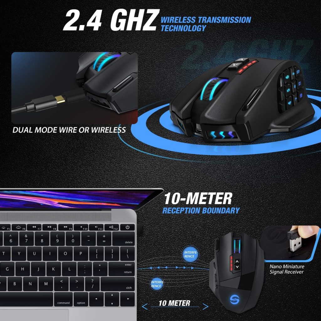 UtechSmart Venus Pro Wireless MMO Gaming Mouse – 16000 DPI RGB
