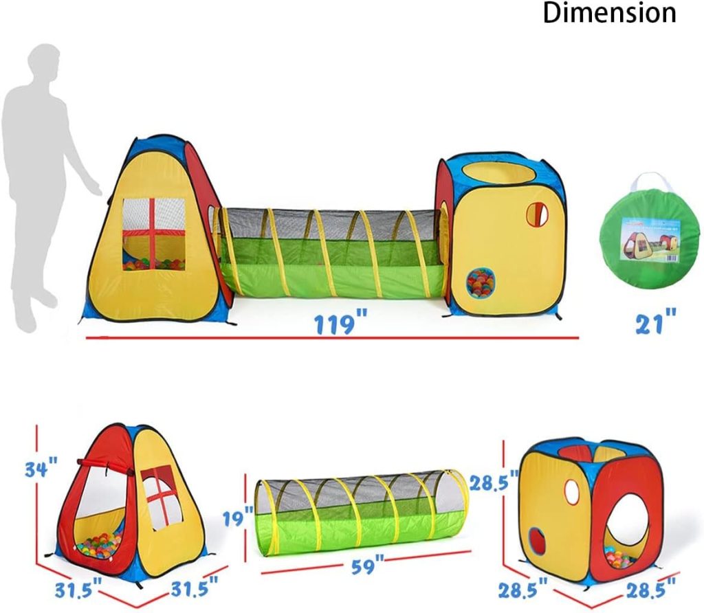 UTEX 3 in 1 Pop Up Play Tent with Tunnel, Indoor/Outdoor Playhouse