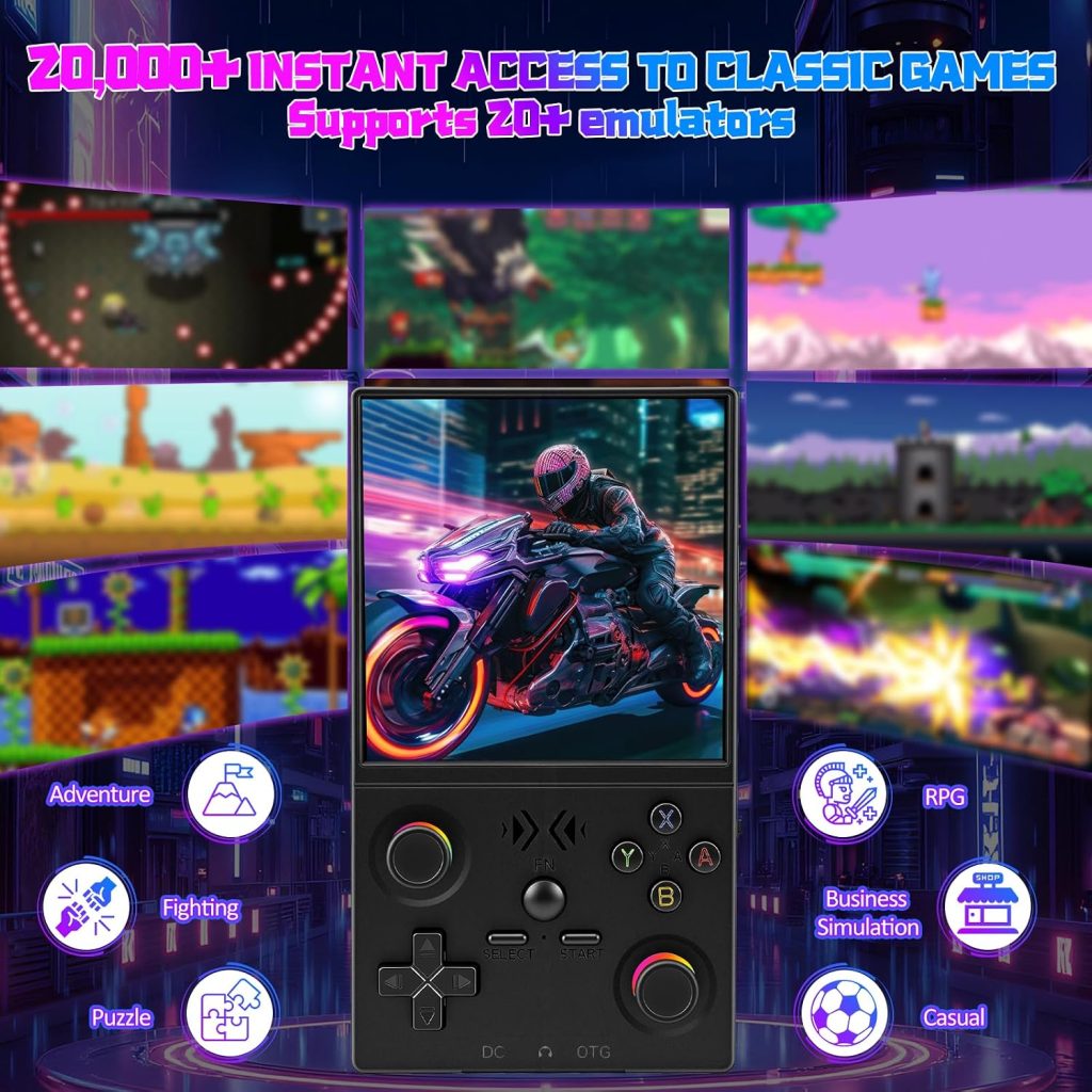 UYTGXEN XF40V Retro Handheld Game Console with 2*Detachable Long Joysticks, 4.0-Inch HD IPS Screen Retro Gaming Console, Preloaded Classic Games with Multiple Emulator, Pocket Video Gaming