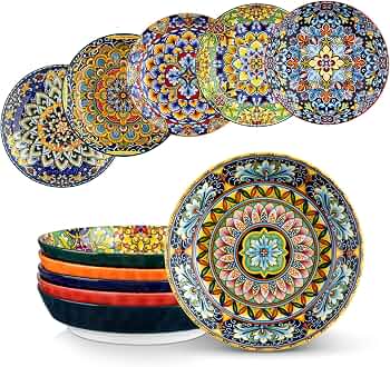 vancasso 32 Oz Pasta Bowls Set of 6, Ceramic Bohemian Soup Salad Bowls