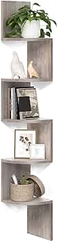 VASAGLE Corner Shelf Wall Mount, 5-Tier Floating Corner Bookshelf