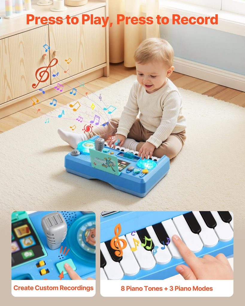 VEVOR Baby DJ Playset for Toddlers 6-18 Months, Educational Musical Table Toys with 133 Sound Sources, Recording and LED DJ Turntable, Baby Activity Table for Birthday, for Kids Aged 6-18 Months