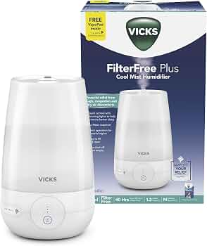 Vicks Filter-Free Plus Cool Mist Humidifier for Medium Rooms, 1.2 Gal Tank